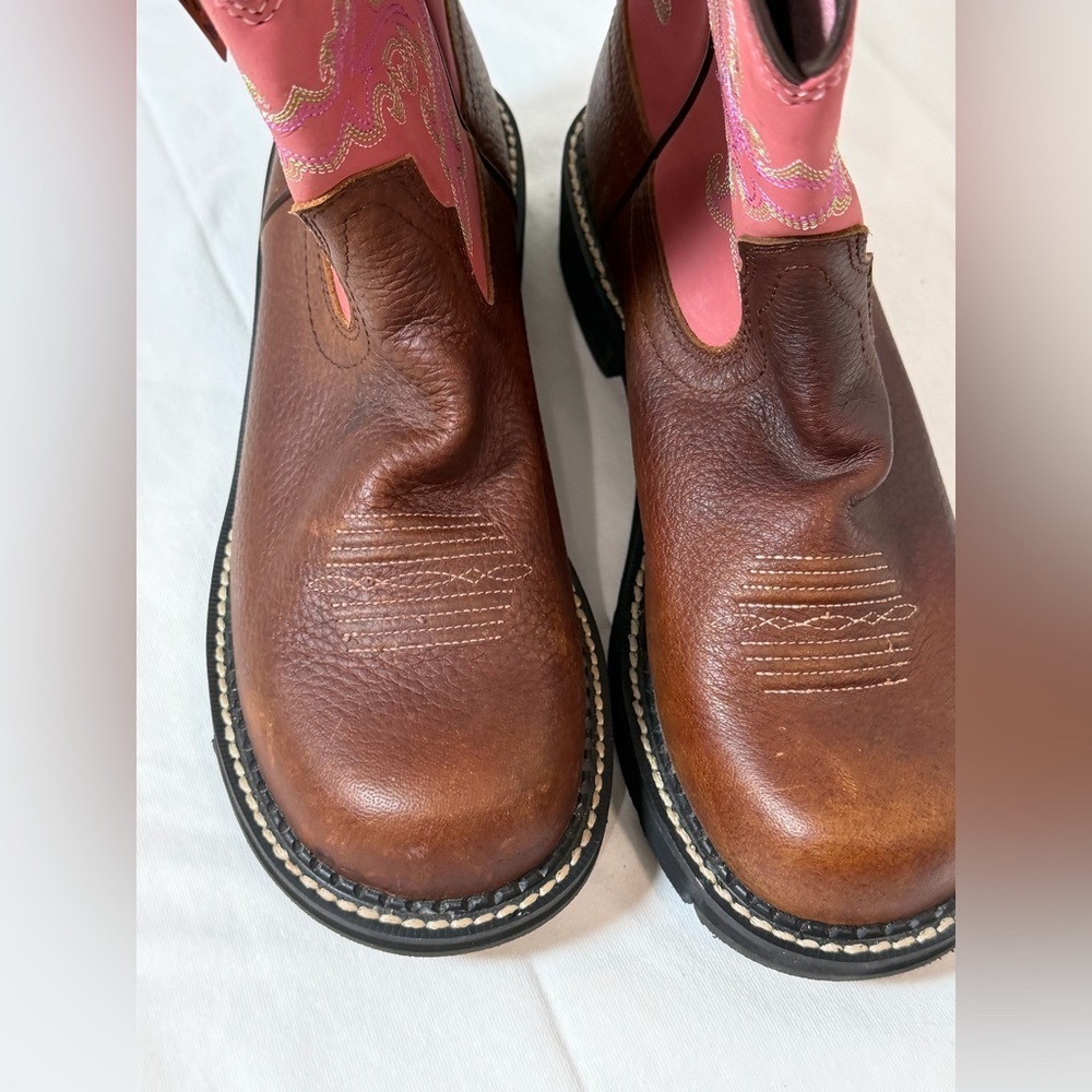 BRAND NEW NWT Ariat Size 10 Fatbaby II Pink and Brown Leather Cowboy Boots - Picture 10 of 11